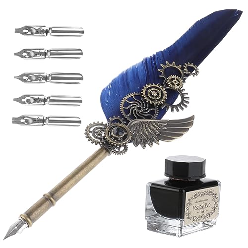 OFFSCH 1 Satz Feder Tauchstift Federstift-Set Schreibset das Kalligraphie-Set Vintage Federnadel Quilling-Stift Tinte Stifte Kalligrafie-Feder Dip-Stift Federkiel Kunststift Kupfer Blue von OFFSCH