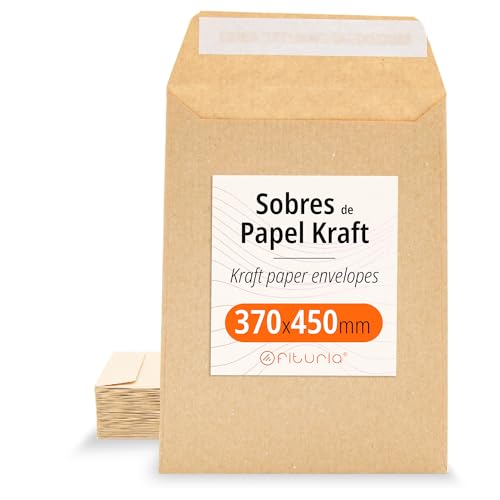 Kraftpapier-Umschläge, Umschläge für Dokumente, Geschenke, Hochzeitseinladungen und Versand, Robuste und Vielseitige Papiertüten für Gelegenheiten, large envelope - Ofituria (370x450, 50 Stück) von OFITURIA