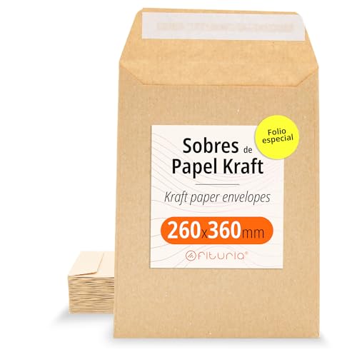 Kraftpapier-Umschläge, Umschläge für Dokumente, Geschenke, Hochzeitseinladungen und Versand, Robuste und Vielseitige Papiertüten für Gelegenheiten, special folio - Ofituria (260x360, 100 Stück) von OFITURIA