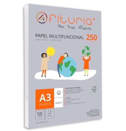 Packung mit 50 weißen DIN A3 Blättern, 250g Druckerpapier. Multifunktionales Kopierpapier für Schule und Büro. Ideal für Laserdrucker, Tintenstrahldrucker oder Kopierer – Ofituria von OFITURIA