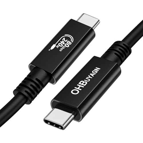 OHBUYAGN USB4 80Gbps für Thunderbolt 5 Kabel 0.3m, Unidirektionale Bandbreite bis 120Gbps, 240W 5A Ladeleistung, Video 16K@30Hz 8K@60Hz, 12-Bit-Farbtiefe für Thunderbolt 5/4, USB4, SSD, eGPU, Laptop von OHBUYAGN