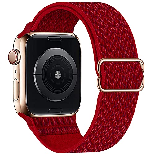 OHCBOOGIE Dehnbares Solo-Loop-Armband, kompatibel mit Apple Watch-Armbändern, 42 mm, 44 mm, 45 mm, 49 mm, verstellbar, dehnbar, geflochten, Nylon, für iWatch Serie 8/7/6/5/4/3/2/1 SE Ultra, Rot von OHCBOOGIE