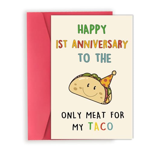 OJsensai Lustige Taco-Karte zum 1. Jahrestag für Ihn, niedliche Papierhochzeitsgeschenke für Ehemann, Happy 1 Year Anniversary für Freund von OJsensai