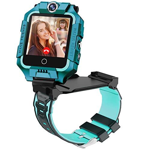 4G GPS Smartwatch für Mädchen Jungen IP67 Wasserdicht Sport Smart Watch Telefon für Kinder mit Kamera WiFi Video Telefonanruf SOS Schrittzähler Geschenke für Kinder 3-14 Yea T10 360° Dual-Kamera grün von OKYUK