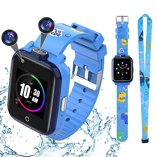 OKYUK 4G GPS Kinder Smartwatch Telefon, Wasserdichtes und Sicheres Smartwatch-Telefon, HD-Großbildschirm, mit Anruf Sprachnachricht SOS Digitalkamera Wecker, 3-12 Jahre Kinder Student(T13-Blau) von OKYUK