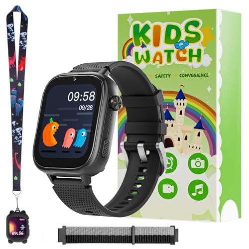 OKYUK 4G Kinder smartwatch, smartwatch Kinder mit GPS und Telefon,Armbanduhr Kinder Junge mädchen,mit Video Phone Call, Nachrichten, Schulmodus, SOS-Funktion, Kamera und Schrittzähler (Schwarz) von OKYUK