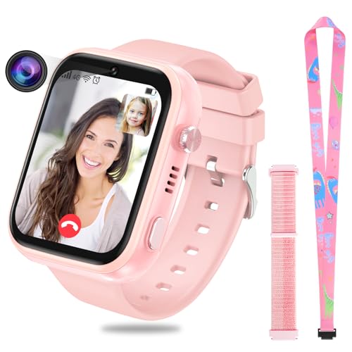 OKYUK 4G Smartwatch für Kinder, GPS-Tracker, mehrere Desktop-Stile zur Auswahl, Zwei-Wege-Anrufe, Bildkompetenz, SOS, WLAN, wasserdichter Touchscreen für 4–12 Jungen und Mädchen (Rosa) von OKYUK
