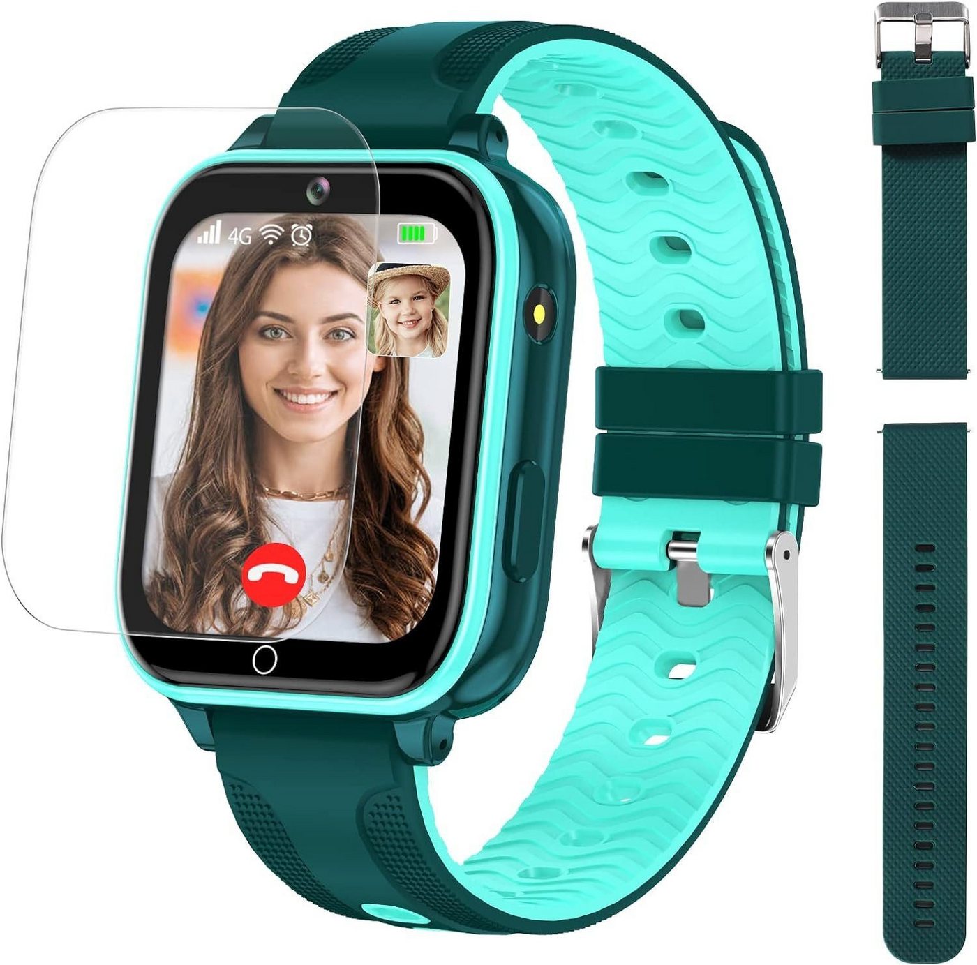 OKYUK T12 Kinder Smartwatch (1,69 Zoll, 4G), Mit Videoanruf Kamera Musik Player Gesichtserkennung Geofence von OKYUK