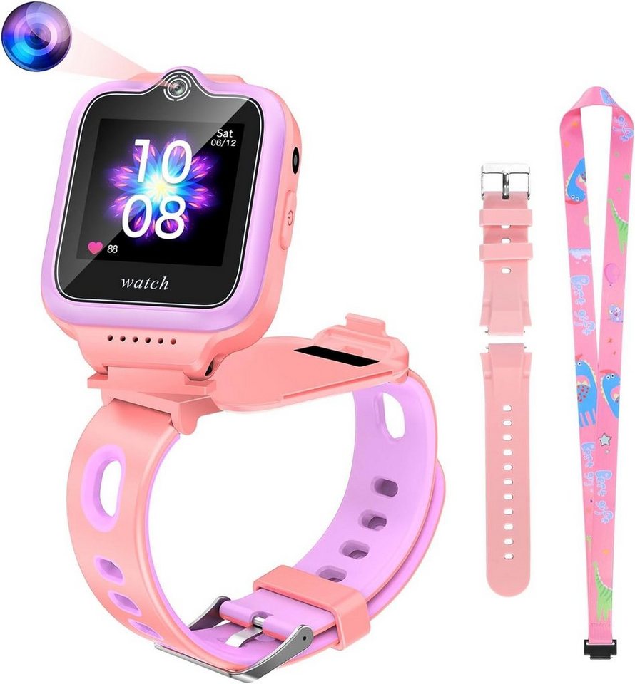 OKYUK für Jungen und Mädchen 5–14 Jahren Smartwatch (1.4 Zoll, Android / iOS), mit 4G WiFi Videoanruf, Kamera, SOS Schulmodus GPS Telefonmit Halsseil von OKYUK