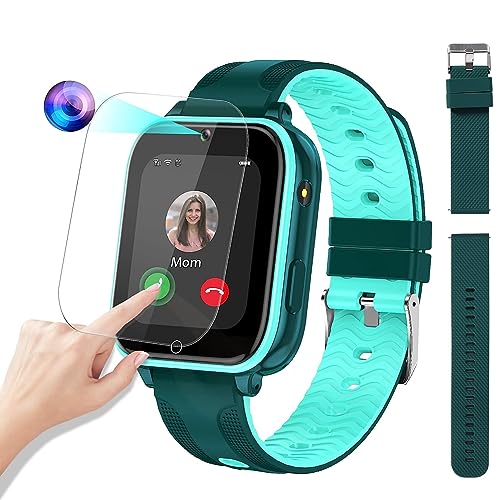 Smartwatch Kinder, Grün 4G Smartwatch Kinder mit Telefon, IP67 Wasserdicht – Videoanrufe, SOS, Schulmodus, Schrittzähler, Kinder-Smartwatch, Smartwatch für Jungen Mädchen, mit Band + Schutzfolie von OKYUK