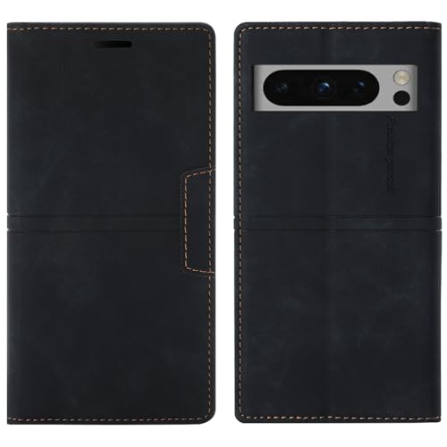 OKZone Kompatibel mit Google Pixel 8 Handyhülle, PU-Leder Schultasche mit Kartenhalter Stoßfeste magnetische Schutzhülle Halterung Folio Flip Case(Schwarz) von OKZone