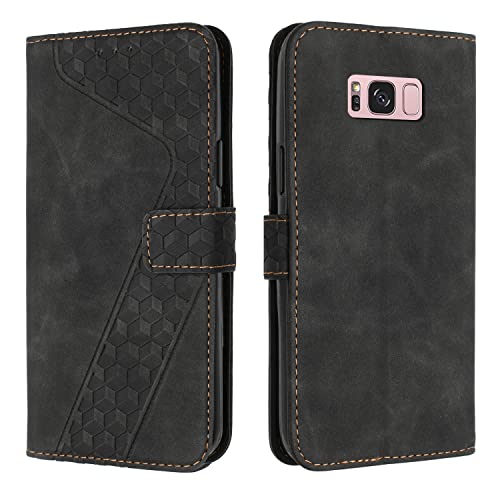 OKZone Kompatibel mit Samsung Galaxy S8 Plus Hülle, Handyhülle Samsung S8 Plus, PU Leder Tasche Wallet Schutzhülle Flip Cover Klappbar Brieftasche Etui mit Magnet Kartenfach TPU Lederhülle (Schwarz) von OKZone