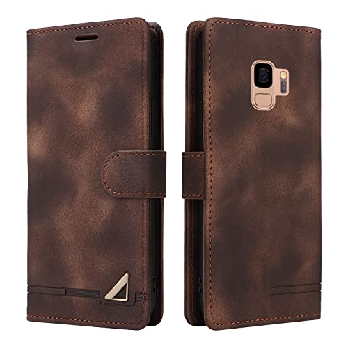 OKZone Kompatibel mit Samsung Galaxy S9 Hülle, Halterung Standfunktion Kartenfach Wallet Schutzhülle 360 Grad Stoßfest Premium Leder Schutzhülle Handyhülle für Samsung Galaxy S9 (Braun) von OKZone