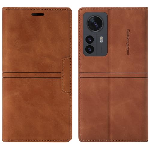 OKZone Kompatibel mit Xiaomi 12 Pro/12S Pro Handyhülle, PU-Leder Schultasche mit Kartenhalter Stoßfeste magnetische Schutzhülle Halterung Folio Flip Case(Braun) von OKZone