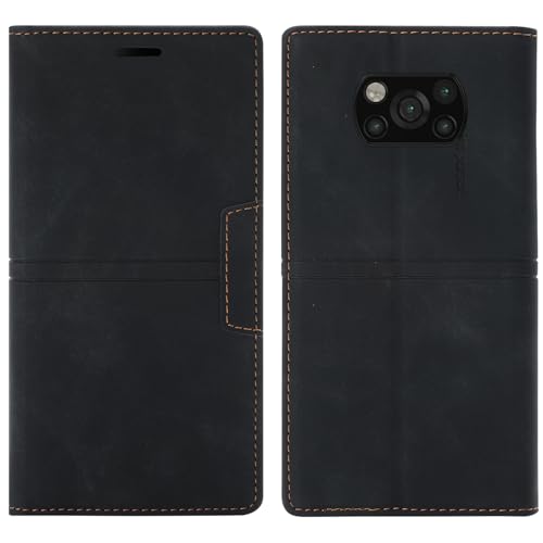 OKZone Kompatibel mit Xiaomi Poco X3 NFC/Poco X3/Poco X3 Pro Handyhülle, PU-Leder Schultasche mit Kartenhalter Stoßfeste magnetische Schutzhülle Halterung Folio Flip Case(Schwarz) von OKZone