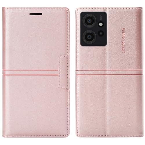 OKZone Kompatibel mit Xiaomi Redmi Note 12 4G Handyhülle, PU-Leder Schultasche mit Kartenhalter Stoßfeste magnetische Schutzhülle Halterung Folio Flip Case(Rosa) von OKZone