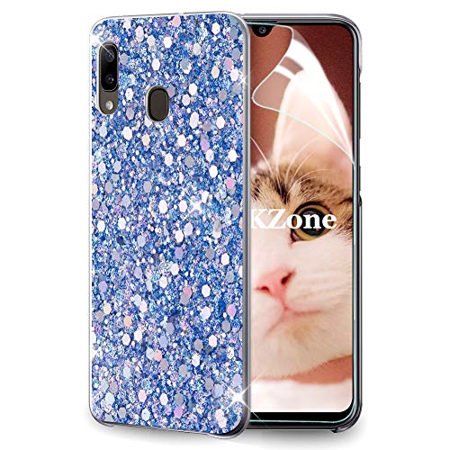 OKZone Kompatible mit Samsung Galaxy A20E Hülle [mit HD-Schutzfolie], Glitzer Design Weich TPU Bumper Case Silikon Schutzhülle Handy Tasche Rückseite Hülle Etui Cover TPU Bumper Schale (Blau) von OKZone