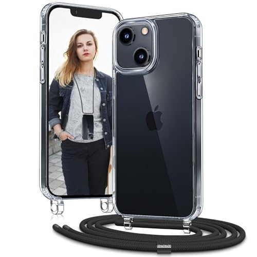 OLEPHY Handykette für iPhone 15 Hülle mit Band - Necklace Handyhülle - Transparente Case zum Umhängen mit Kameraschutz und Bildschirmschutz, Schwarz von OLEPHY