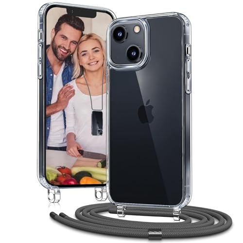 OLEPHY Handykette für iPhone 15 Plus Hülle mit Band, Handyhülle mit Verstellbarer Halskette, [Stoßfest] [Kratzfest] Schutzhülle mit Umhängeband, Grau von OLEPHY