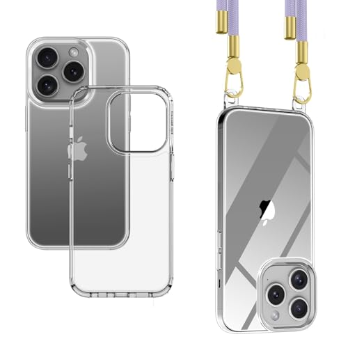 OLEPHY Die Premium Handykette für Apple iPhone 15 Pro Max Hülle mit Band | Transparente Handyhülle mit hochwertiger Abnehmbarer Kordel zum Umhängen - Smartphone Necklace [Licht Lila] von OLEPHY