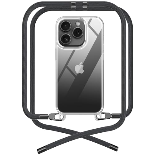 OLEPHY Premium Handykette für Apple iPhone 14 Pro Max Hülle mit Band | Transparente Handyhülle mit hochwertiger Abnehmbarer Kordel zum Umhängen - Smartphone Necklace [Stormy Grey] von OLEPHY