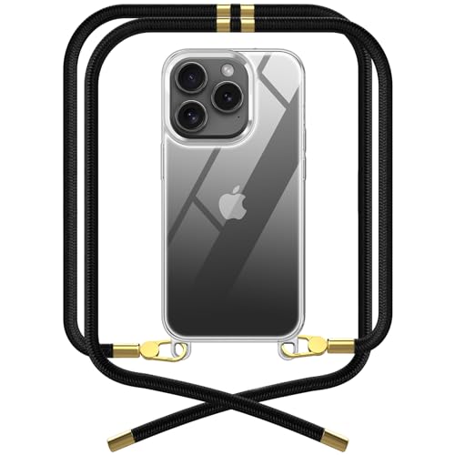 OLEPHY [Upgraded Premium Handykette für Apple iPhone 15 Pro Max Hülle mit Band | Transparente Handyhülle mit hochwertiger Abnehmbarer Kordel zum Umhängen - Smartphone Necklace [Elegant Schwarz] von OLEPHY