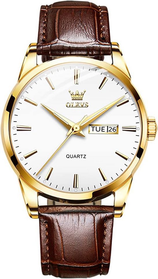 OLEVS für Herren, Edelstahl Analoger Quarz Watch, Klassisches Geschäft Kleid Wasserdicht Leuchtend Tag Datum von OLEVS