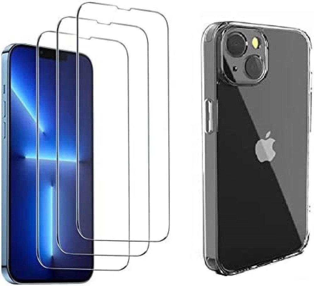 OLi Handyhülle Clear Silikon & 3X Panzer Glas für iPhone 14 mit Kamera Schutz 6,1 Zoll, Silikon Hülle / Displayschutzglas von OLi