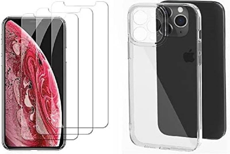 OLi Handyhülle Silikon Hülle mit 3 X Schutzglas für iPhone 13 Pro mit Kamera Schutz 6,1 Zoll, Transparent Panzer Schutz von OLi