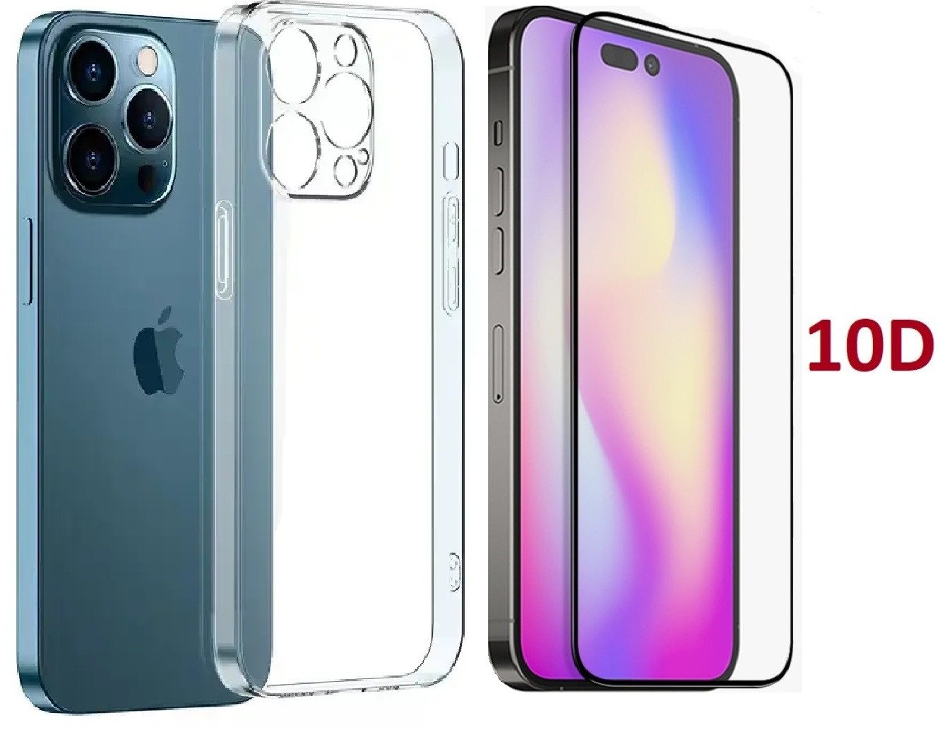 OLi Schutzfolie Transparente Silikon für iPhone 15 Pro mit 10D Panzer Glas, (Spar-Set, 2-St., 6,1 Zoll), 10D Displayschutzglas von Rand bis zum Rand & Transparente Case Hülle von OLi