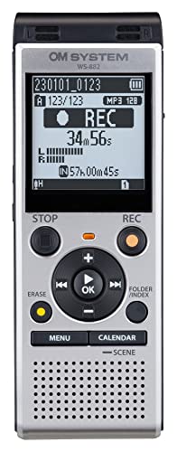 OM SYSTEM WS-882 hochwertiger digitaler Voice Recorder mit Stereomikrofonen, 6 Aufnahmemodi, Direkt-USB, eingebautem Ständer, 4 GB interner Speicher, Silber von OM SYSTEM