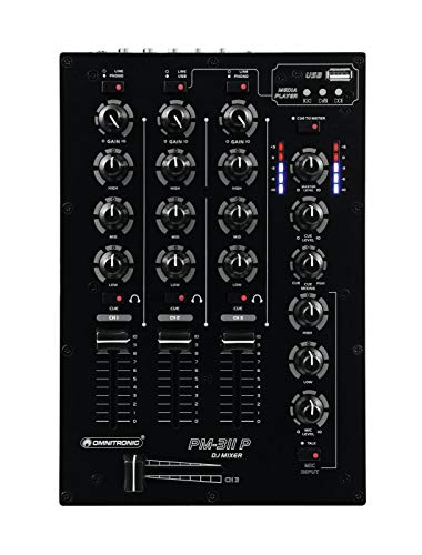 Omnitronic PM-311 P 3-Kanal-DJ-Mixer mit integriertem MP3-Player | DJ-Mikrofoneingang mit Talkover-Schalter von OMNITRONIC