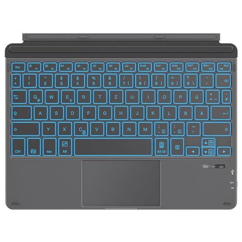 OMOTON Bluetooth Tastatur Kabellos für Surface Go 4/3/2/1, Hintergrundbeleuchtung Ultraflache Tablet Tastatur mit Touchpad für Microsoft Surface Go Type Cover, QWERTZ Deutsches Layout, Grau von OMOTON