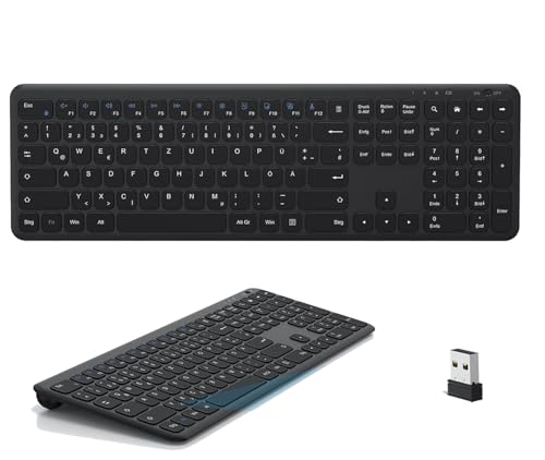 OMOTON Tastatur Kabellos 2.4G, Leise Tastatur Kabellos,Wireless Keyboard Ergonomische mit 18 Funktionstasten, für Windows 11/10/8, QWERTZ Layout-Schwarz von OMOTON