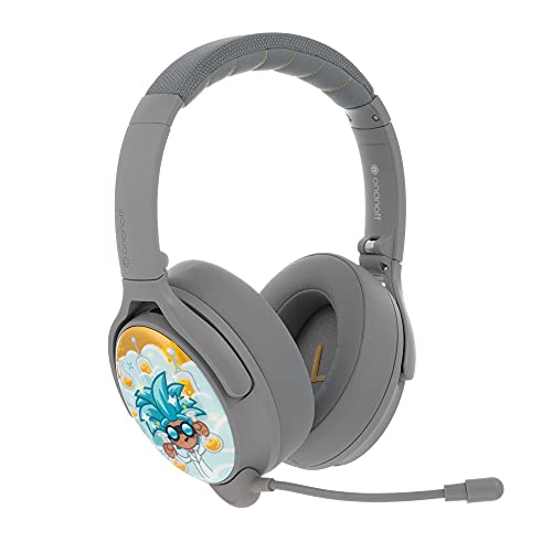 BuddyPhones Cosmos+ Bluetooth-Kopfhörer mit aktiver Geräuschunterdrückung für Kinder - ohrumschließender, Faltbarer kabelloser Kopfhörer mit Mikrofon, 24 Stunden Akkulaufzeit, Grau matt von BuddyPhones
