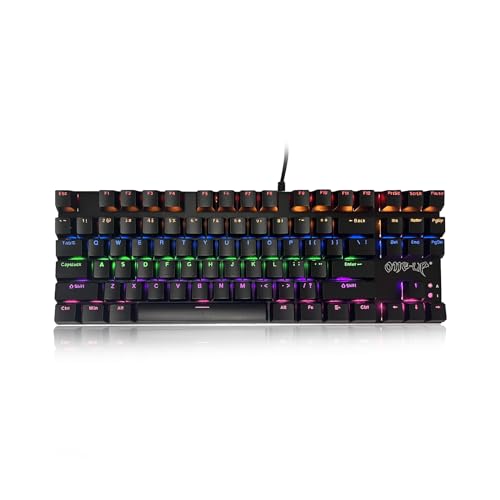 ONE-UP G300 Mechanische Spieltastatur mit LED-Regenbogen-Hintergrundbeleuchtung, Aluminium-Legierung, 87-Tasten-Spieltastatur, blauer Schalter, geeignet für PC-Spiele (schwarz) von ONE-UP