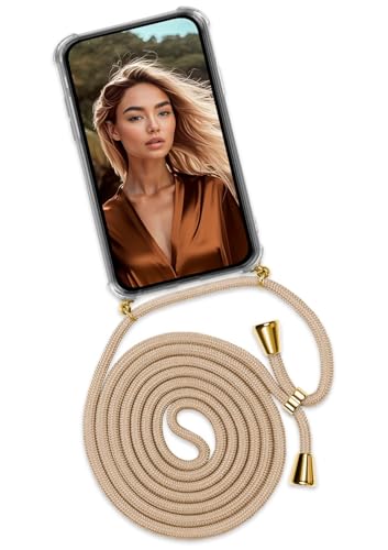 ONEFLOW Twist Case – Handyhülle mit Band für Apple iPhone 12/12 Pro - Handykette zum Umhängen, Hülle mit Kette abnehmbar, Handy Umhängeband, Schutzhülle und Kordel – Gold Beige von ONEFLOW