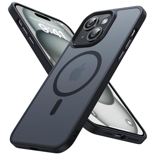 ONOFSO Magnetische Abdeckung für iPhone 15 Plus 6,7" [Kompatibel mit MagSafe][Militärgrad-Schutz] Matte, halbtransparente Anti-Fingerabdruck-Hülle, Schwarz von ONOFSO