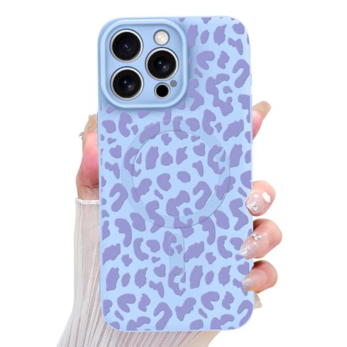 OOK Magnetisch für iPhone 15 Pro Hülle, Silikon Lila Leopard Niedliches Muster Kompatibel mit MagSafe Gepardendruck Kameraschutz Stoßfeste Schlanke Handyhülle für 6,1 Zoll Lila von OOK