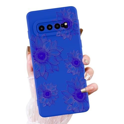 OOK Schutzhülle für Samsung Galaxy S10, süßes Sonnenblumen-Design, weiches TPU, stoßfest, für Damen und Mädchen, kleine blaue Blume von OOK