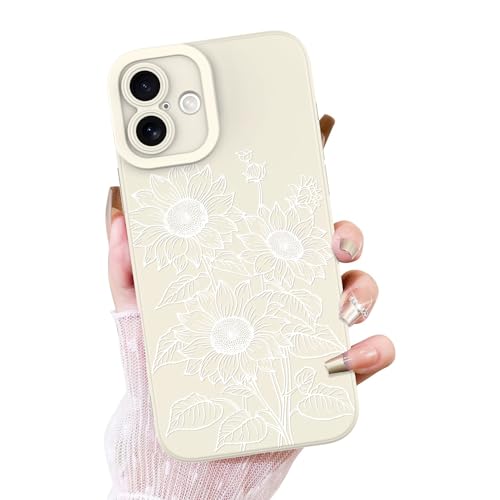 OOK Schutzhülle mit Blumenmuster für iPhone 16 Plus, süßes Sonnenblumen-Design, weiches TPU, stoßfest, für Damen und Mädchen, weiße Blume von OOK