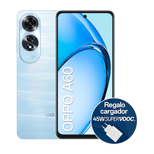 OPPO A60 4G Smartphone, entsperrt, 16 GB (8 GB + 8 GB, 256 GB, HD+-LCD-Display, 17,9 cm (6,7 Zoll), Kamera 50 + 2 + 8 MP, Android, Akku 5000 mAh, Schnellladung 45 W, Ladegerät inklusive, Blau von OPPO