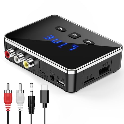 OQIMAX Bluetooth 5.4 Sender Empfänger, 3-in-1 Bluetooth Adapter mit AUX/RCA/Optisch, Low Latency Bluetooth Transmitter Receiver für TV/PC Stereoanlage, Unterstützt TF-Karte USB, AUX Bluetooth Adapter von OQIMAX