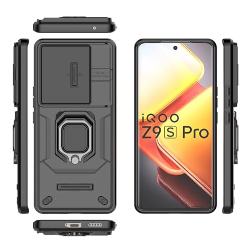 OQQPXIUY Smartphone Back Case Kompatibel Mit Vivo IQOO Z9S Pro 5G (ausländische Version), Schlanke Handyhülle Mit Ständer, PC- Und TPU-Handyhülle Mit Druckfenster Cover Bundles(Black) von OQQPXIUY