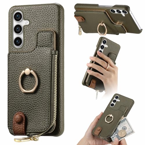 OQQPXIUY Smartphone-Klapphülle Kompatibel mit Samsung Galaxy S23 Fe Wallet Case mit Kartenhaltern, Premium-Leder und PC-Rückplatte, Kickstand-Schutzhülle Klapphüllen(Dark Green) von OQQPXIUY