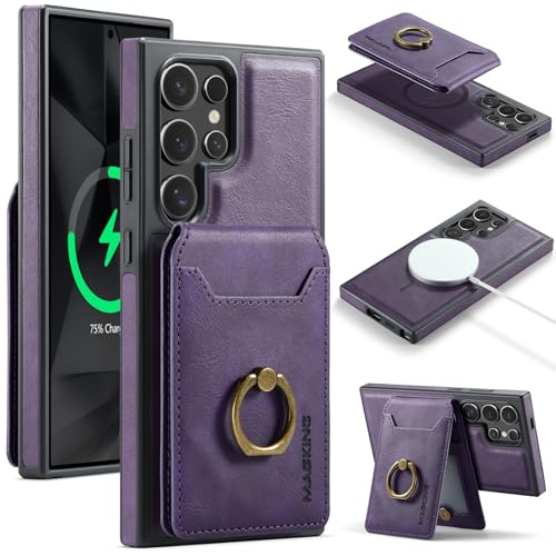 Smartphone Back Case Magnetische abnehmbare Hülle, kompatibel mit Samsung Galaxy 24 Ultra, Brieftasche mit Kreditkartenhalter, kompatibel mit Magsafe und RFID-Blockierung, 360° drehbarer Ring, Briefta von OQQPXIUY