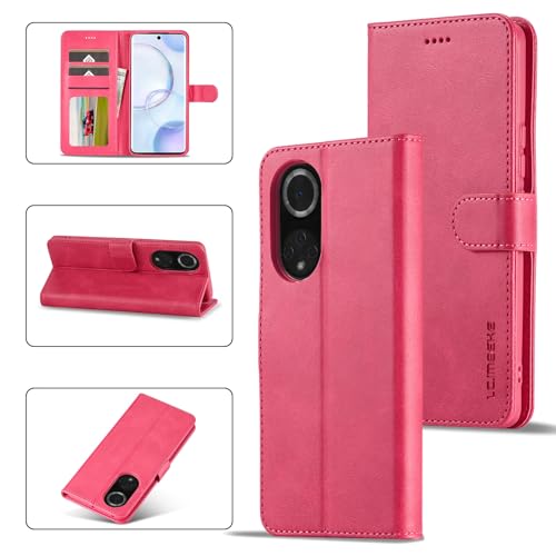 Smartphone-Klapphülle Magnetic Wallet Case Compatible with Huawei Honor 50 Pro,[TPU Shockproof Interior Protective Case] [Card Slot] [Kickstand] [Magnetic Closure] Leather Flip Cover Klapphüllen(Rose von OQQPXIUY