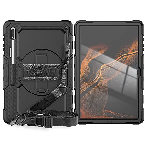 Tablet PC Taschen Hüllen Sleeves Compatible with Samsung Galaxy Tab S8 Ultra 14.6 " (SM-X900 / X906) Hochleistungs-Stoßdämpfer. Tpu. Fall, Schutzhülle W Displayschutzfolie 360 ​​Schwenkständer + Handg von OQQPXIUY