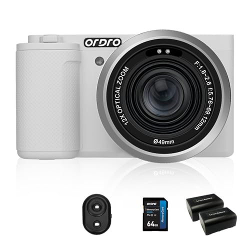 ORDRO G730 5K 64MP HD Vlog Micro-Einzelkamera, 12-Fach optischer Zoom Vlogging-Camcorder mit 3,2-Zoll-IPS-Touchscreen, WDR, WLAN für YouTube (Weiß) von ORDRO