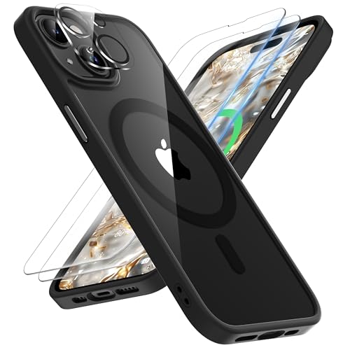 ORETECH Magnetisch für iPhone 15 Hülle [Kompatibel mit Mag-Safe][2X Displayschutzfolie+1x Kameraschutz] Handyhülle für iPhone 15, Stoßfest Schutzhülle für iPhone 15 Case 6,1 Zoll, Schwarz von ORETECH